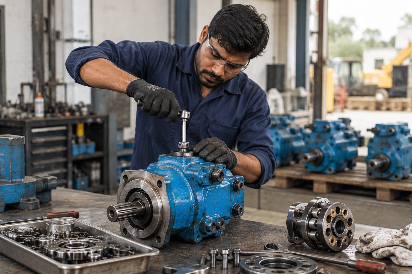 Hydraulic motor overhaul and component inspection